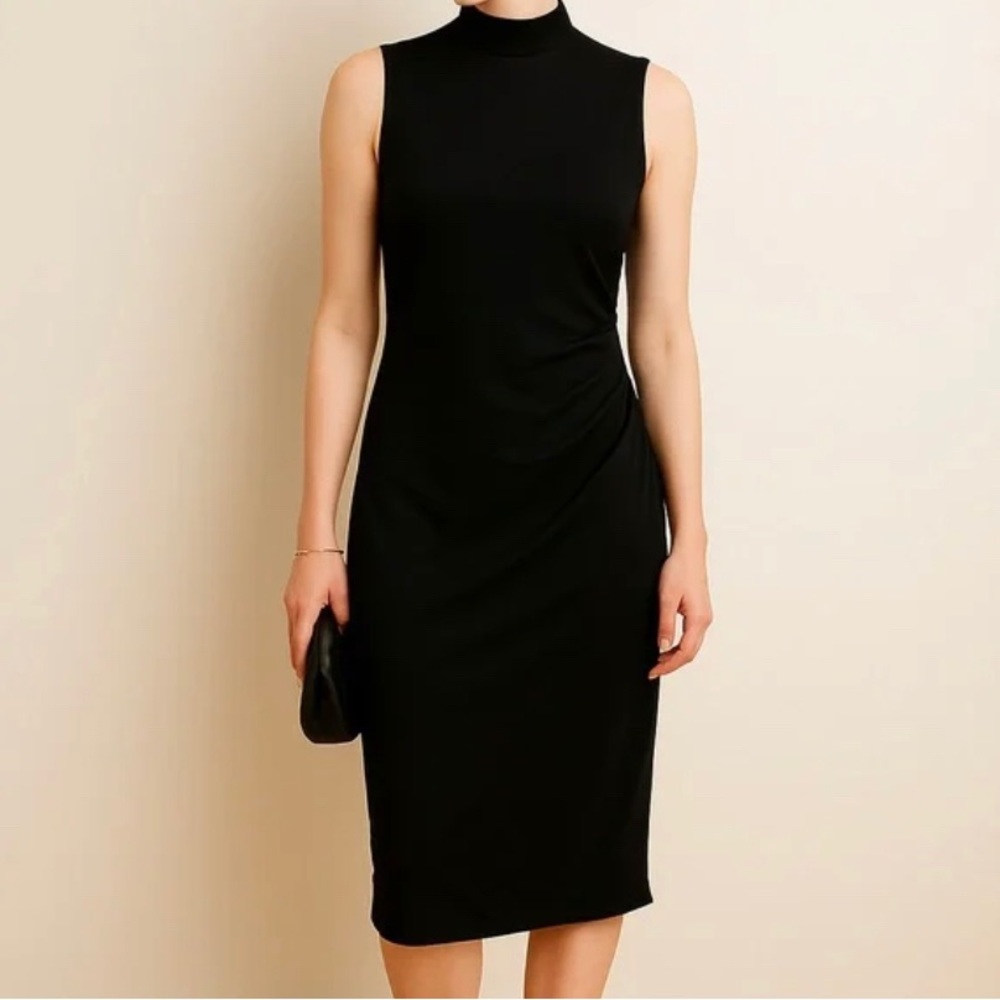 Elegant Black Sleeveless Dress With Structured Shoulder Pads